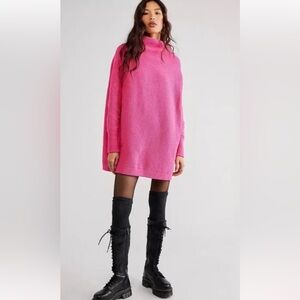 Free People $250 Slouchy Ottoman Sweater ELECTRIC PINK NWOT M